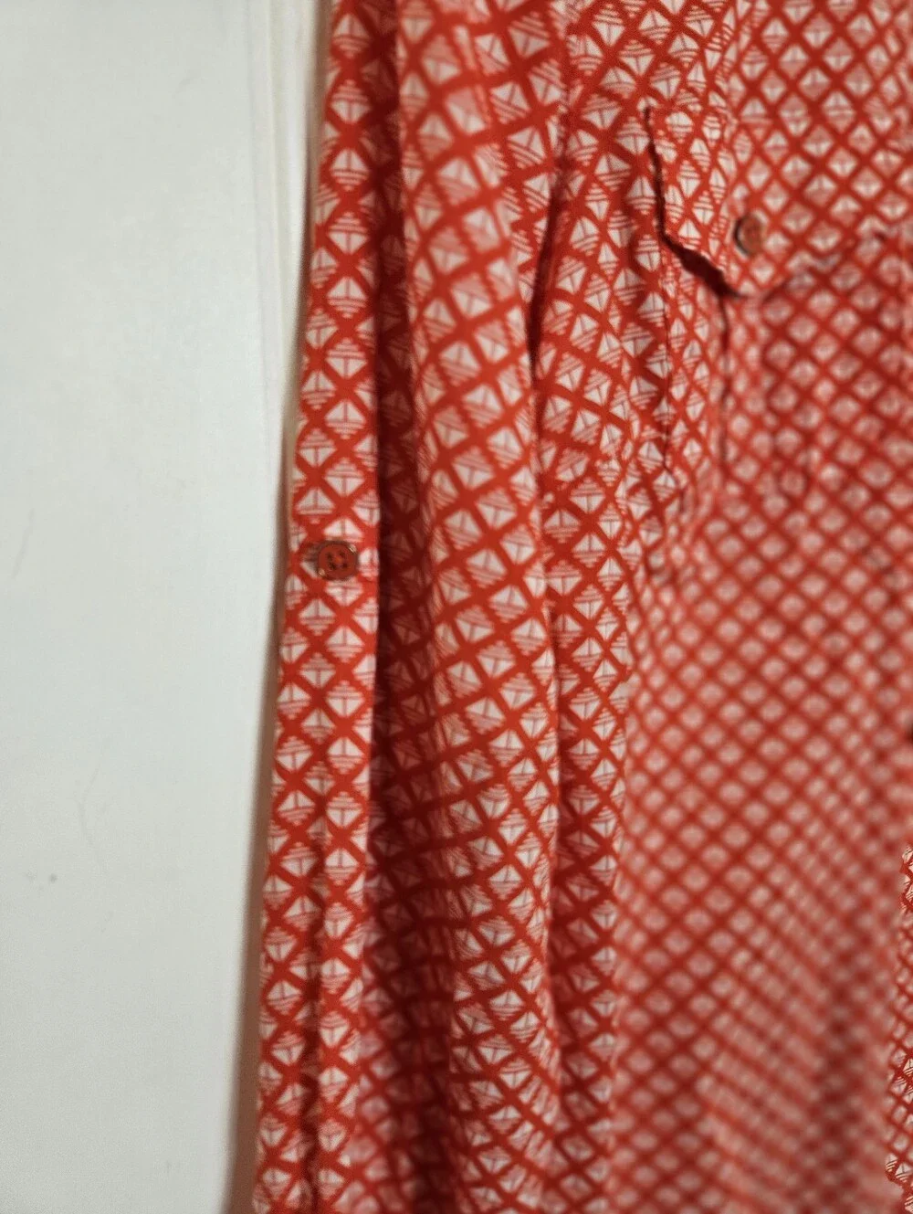 Tory Burch Brigitte Blouse 6 Checkerboard Roll Tab Utility Cotton Orange White